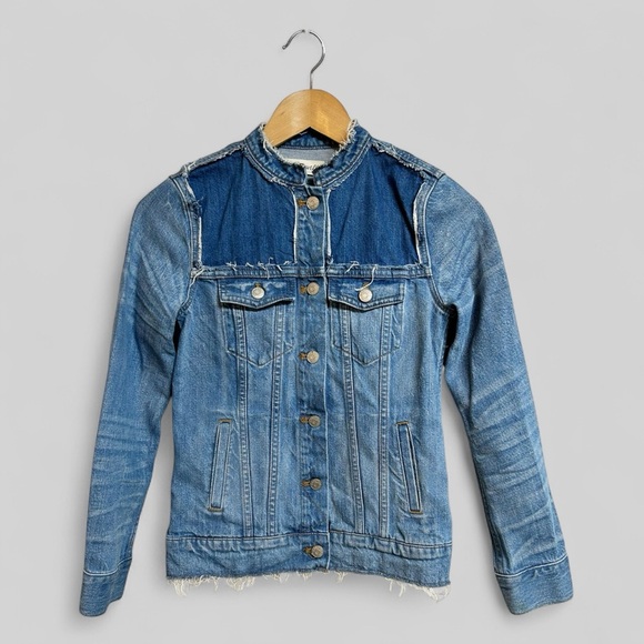 Madewell Collarless Denim Jacket Thunder Cloud Distressed Fitted Size XS - Picture 2 of 8